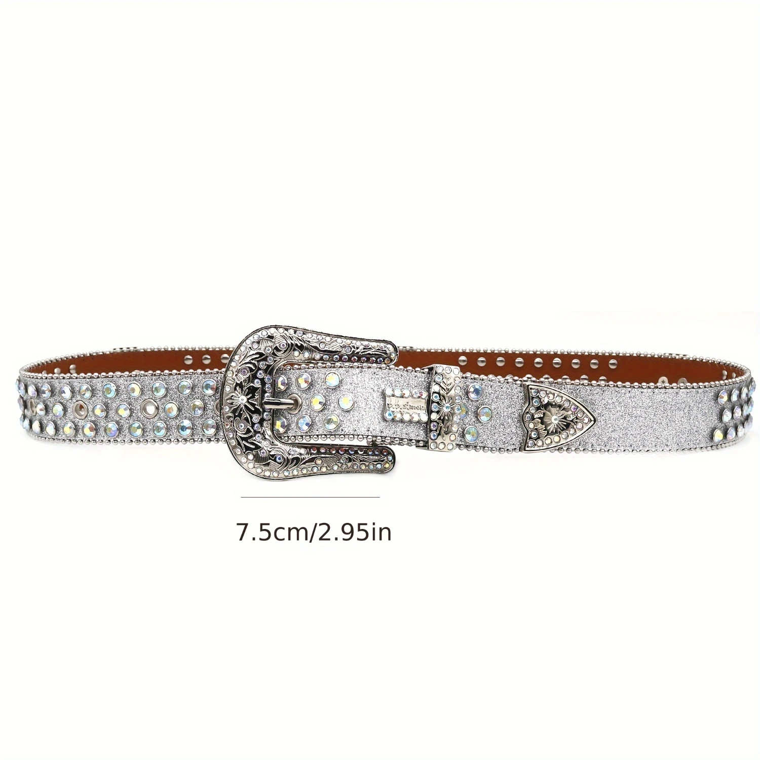 Silver Rhinestone Flower Belt - Western Hip-hop Punk Style - Durable Buckle Cross Design - Perfect Gift for Men