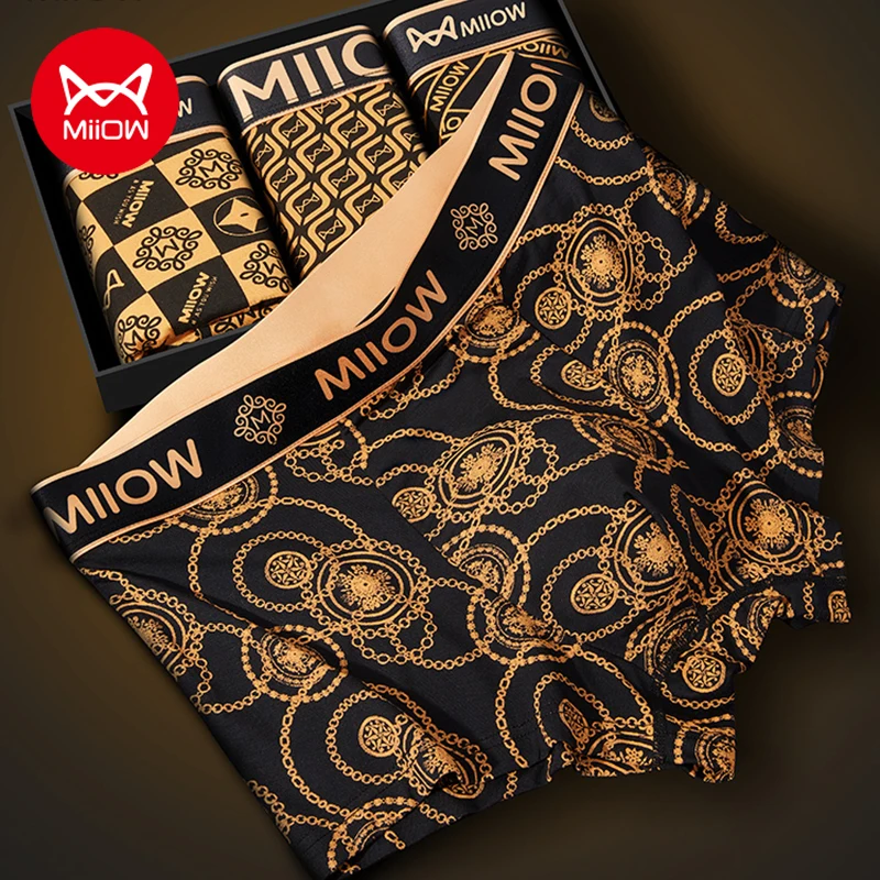 MiiOW, 4 Uds., ropa interior Modal para hombre, Boxers antibacterianos, bragas para hombre, calzoncillos transpirables y sedosos para hombre, calzoncillos Boxer con estampado de letras para hombre