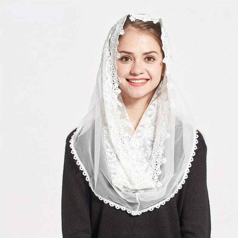 Lace Infinity Scarf Women Ivory White Mantilla Traditional Catholic Chapel Veil Hijab Scarf and Wraps