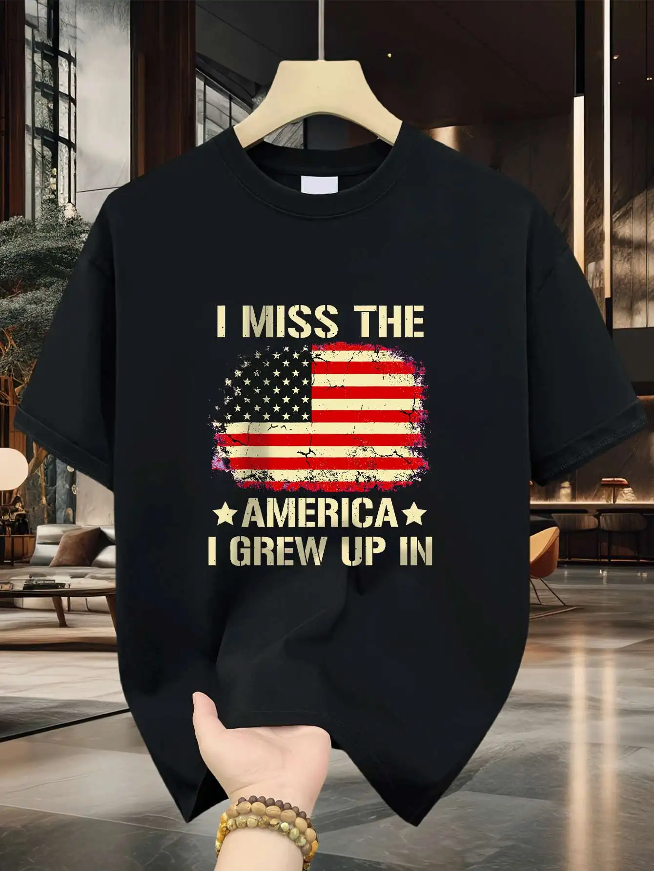 American Flag Men's Printed T-Shirt, Suitable for Home Office, Street Travel, Park Walks, Casual Wear, Machine Washable