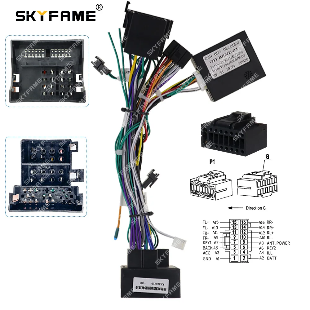SKYFAME 16pin Car Wiring Harness Adapter Canbus Box Decoder Adnroid Radio Power Cable For Benz SLK Class R171 OD-BENZ-01
