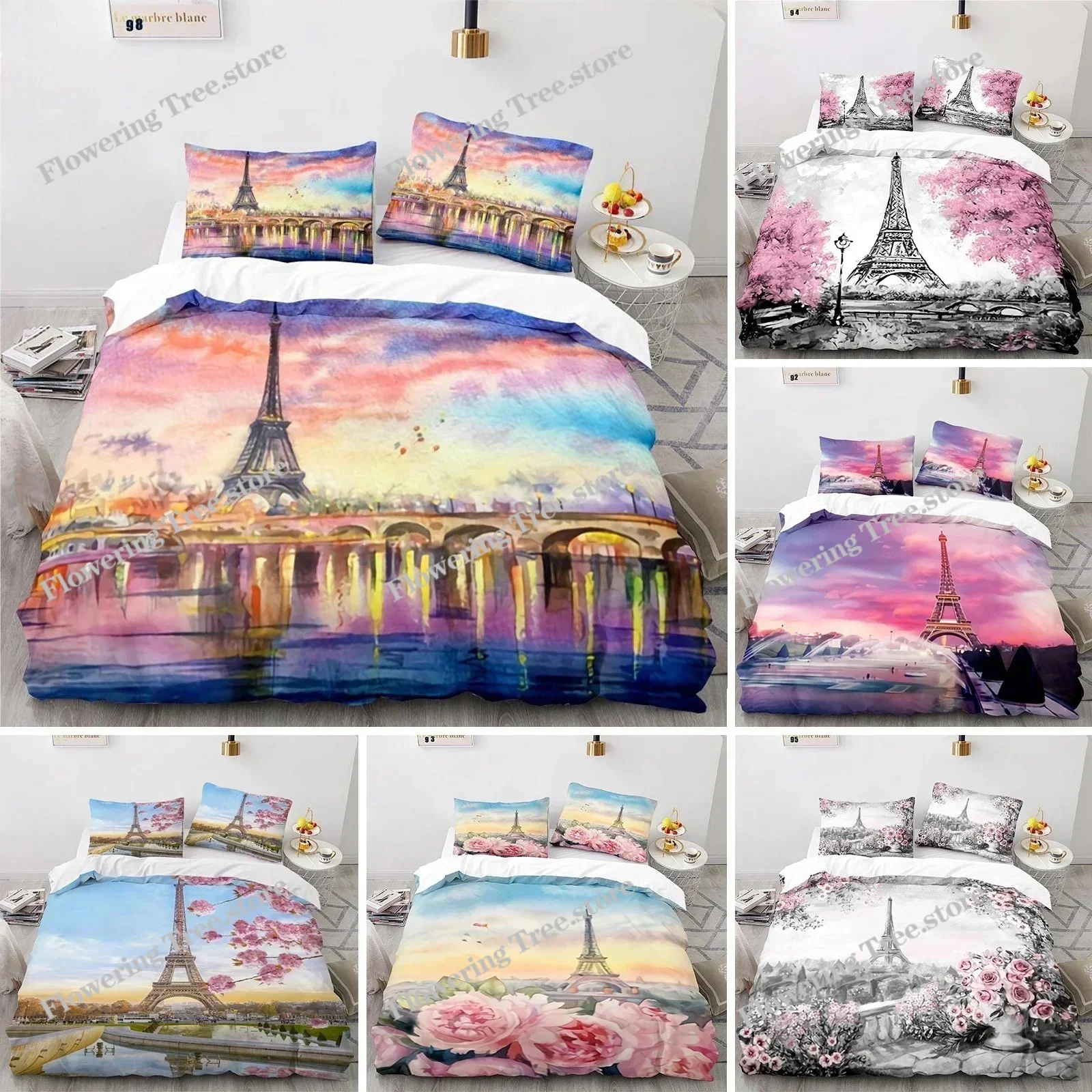 Eiffel Tower Bedding Duvet Cover Set 3d Digital Printing Bed Linen Fashion Design Comforter Cover Bedding Sets Bed Set