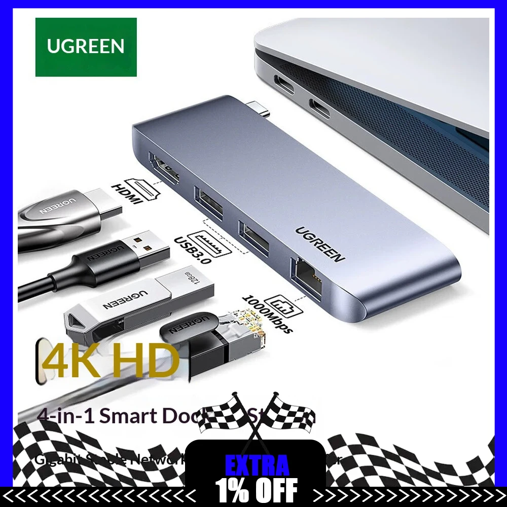 UGREEN CM458 20490 USB C Hub Direct Plug HDMI Gigabit Ethernet Docking Station Multiport Adapter for Laptop Computer Monitor