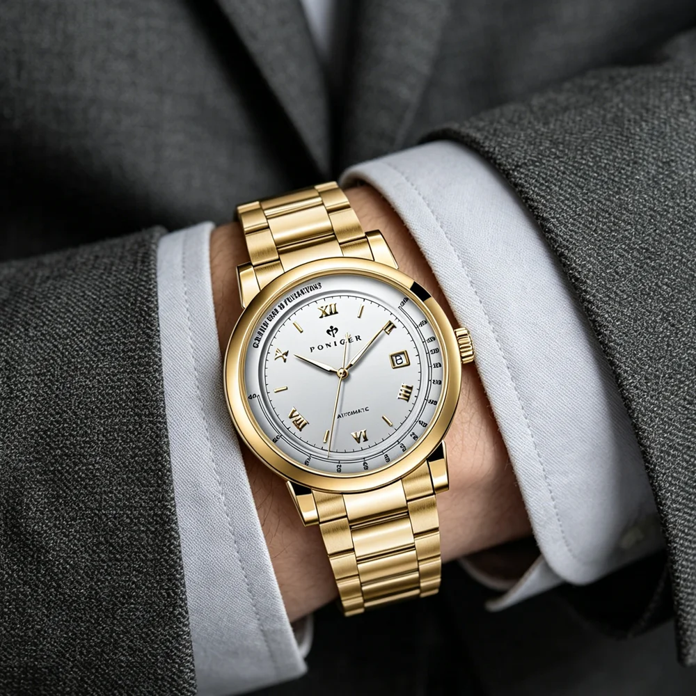 PONIGER Men's Japan NH35A Automatic Mechanical Watch Luxury Switzerland Brand Waterproof Heart Rate Test Feature Sapphire P305