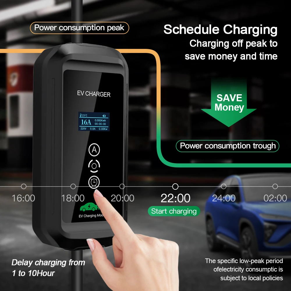 Chiefleed 16A 1Phase 3.6kw Type 2 Portable EV Charger EU Schuko Plug for Type2 EVS Charge 220V 8/10/13/16A Adjustable 5m Long