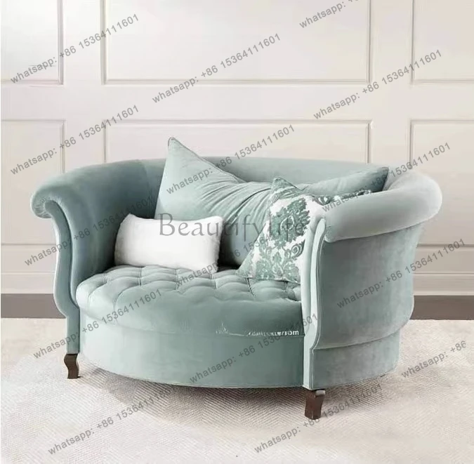 Nordic light luxury casual fabric small sofa French buckle round single sofa