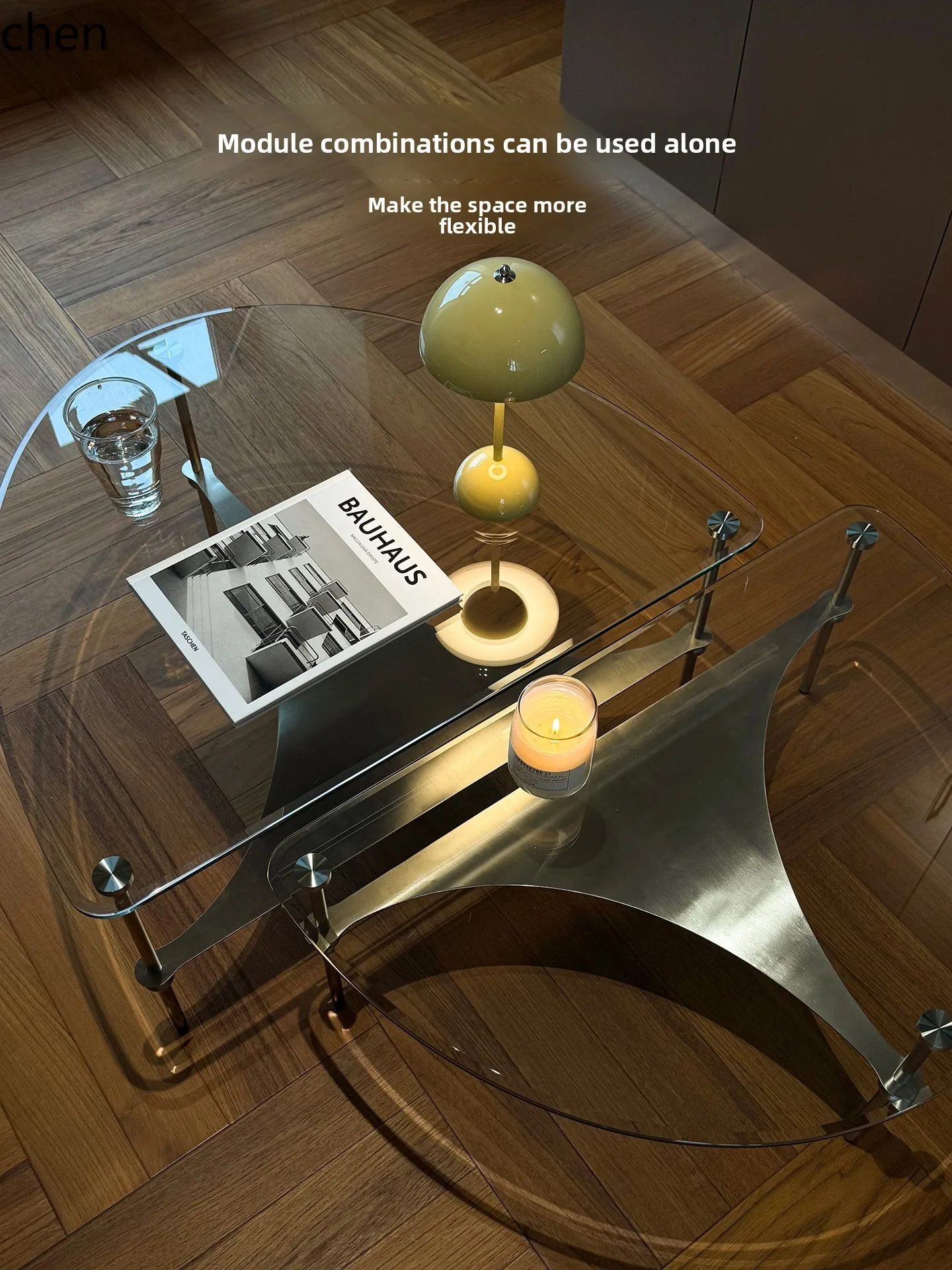 

QZT Coffee Table Set Tempered Glass Living Room Oval Coffee Table Stainless Steel Coffee Table