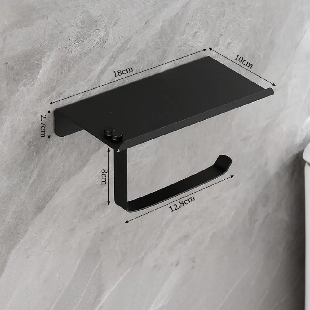 Adhesive Toilet Tissue Holder With Phone Storage Tray Stainless Steel Bathroom Organizer Wall Mount Paper Dispenser