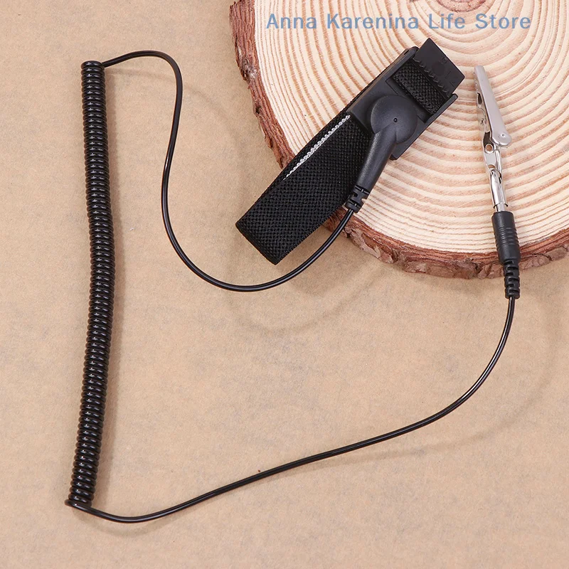 สาย Anti-Static สร้อยข้อมือโลหะปรับ Discharge CABLE สายรัดข้อมือ Hand Grounding ลวดไร้สายไร้สายคลิป