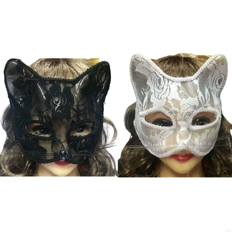 Y5GC Halloween Party Masks Black Lace Mask Masquerade Sexy Lace for Cat Face