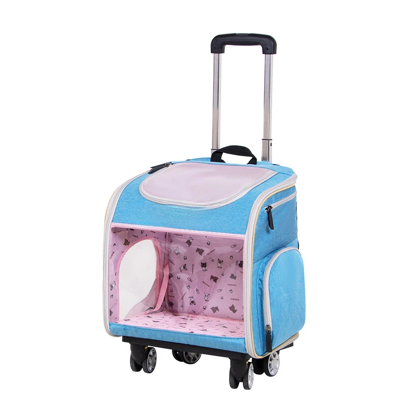 New Arrival Pet Dog Travel Large Capacity Trolley Canvas Cat Luggage Pet Cage Portable Double Shoulder Cat Backpack Bag