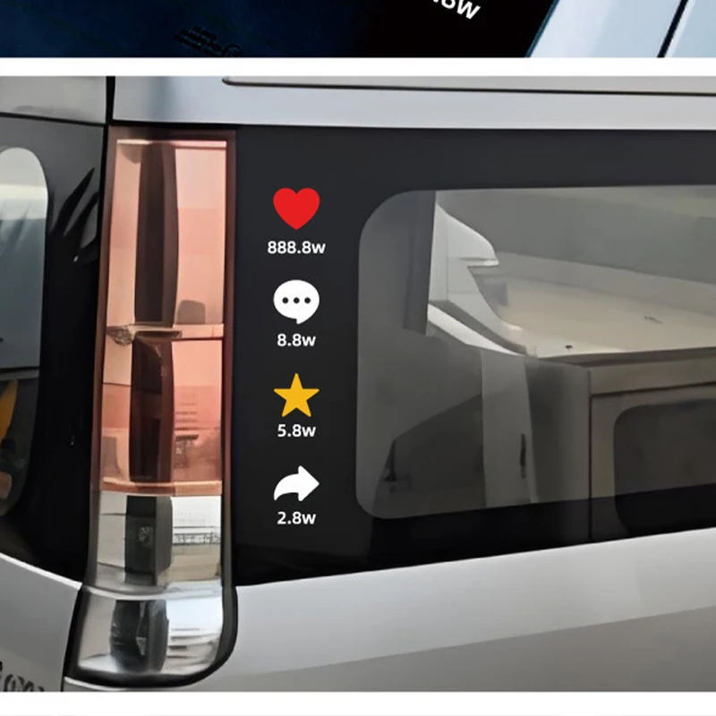 

1Pc Funny Car Decals Social Media Interface Like Comment Share Favorite Stickers Creative Back Window Waterproof Auto Decor
