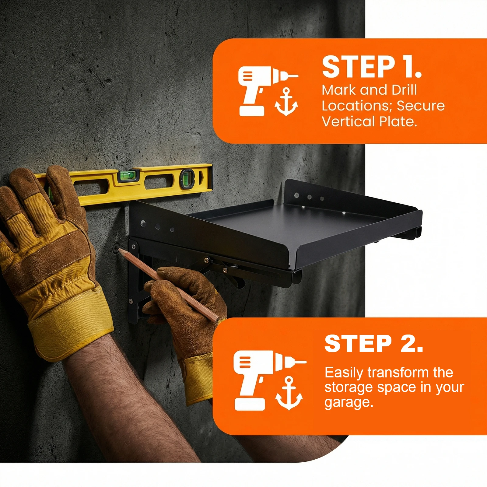 

2 Pack Wall Mounted Adjustable Rail Shelf Heavy Duty Storage Shelves with Lip for Garage Kitchen Laundry Room Workshop