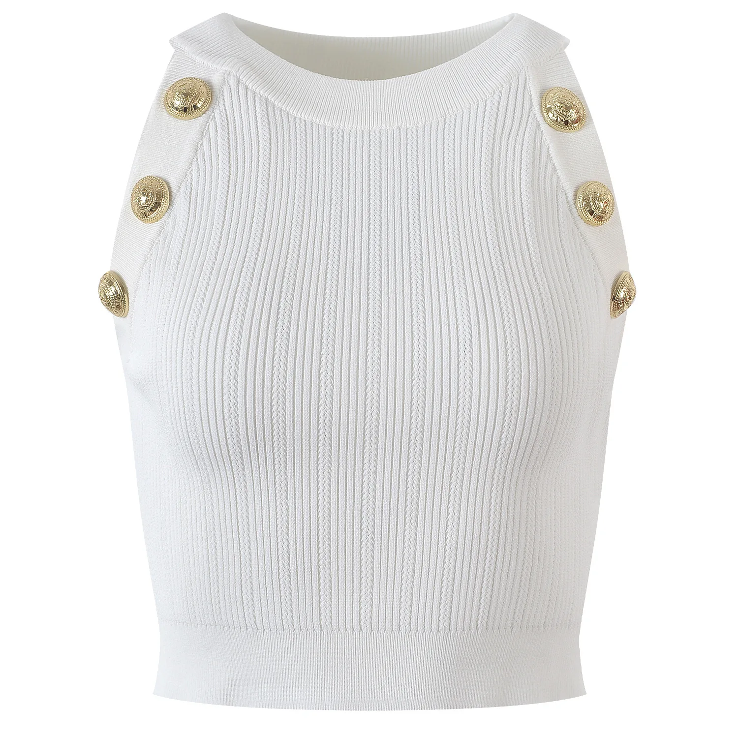 SML Solid Color Sleeveless Hanging Neck Knit Tank Top Elastic Fabric Slim Fit Short Women's Summer Top