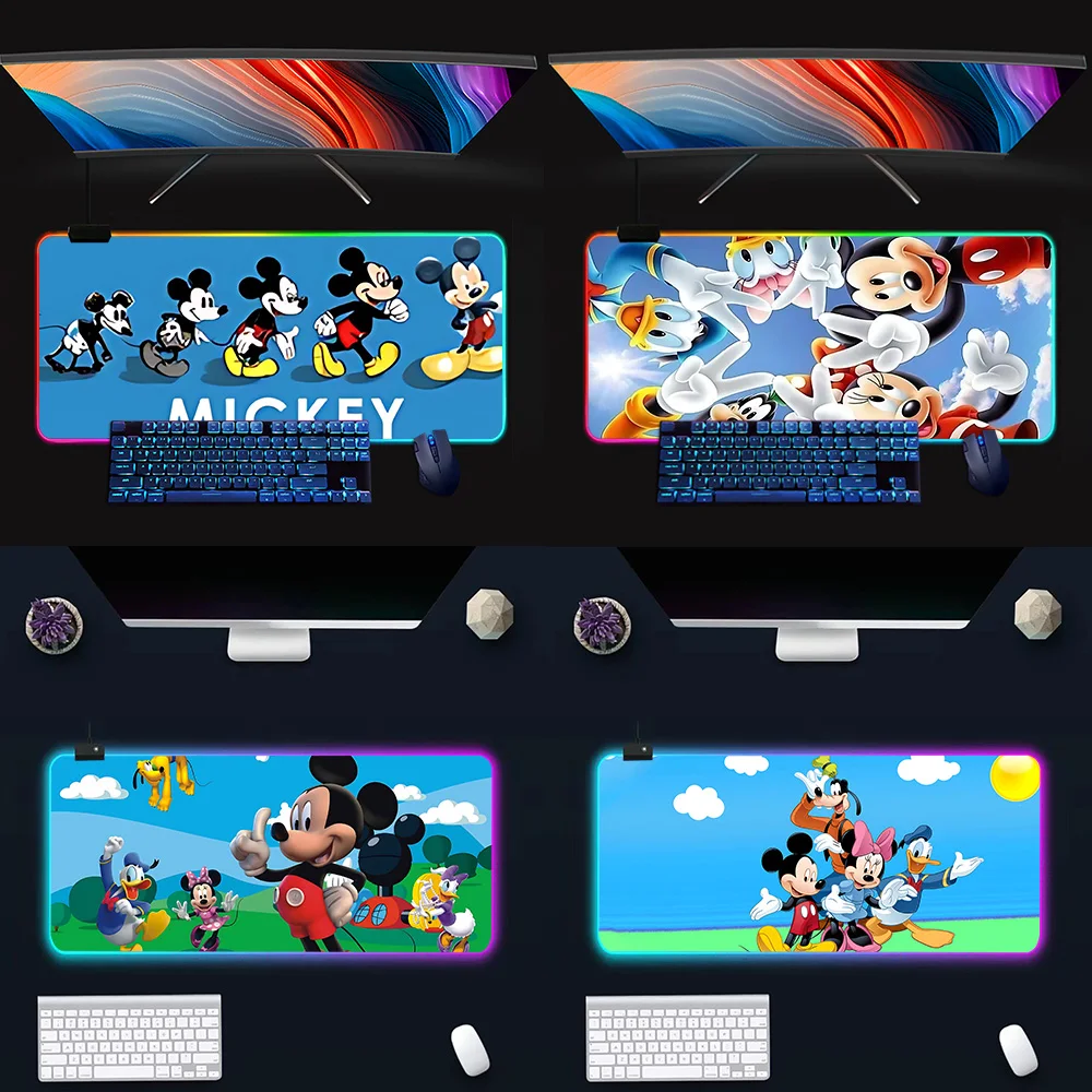 

Cute Anime Mickey Minnie RGB Pc Gamer Keyboard Mouse Pad Mousepad LED Glowing Mouse Mats Rubber Gaming Computer Mausepad