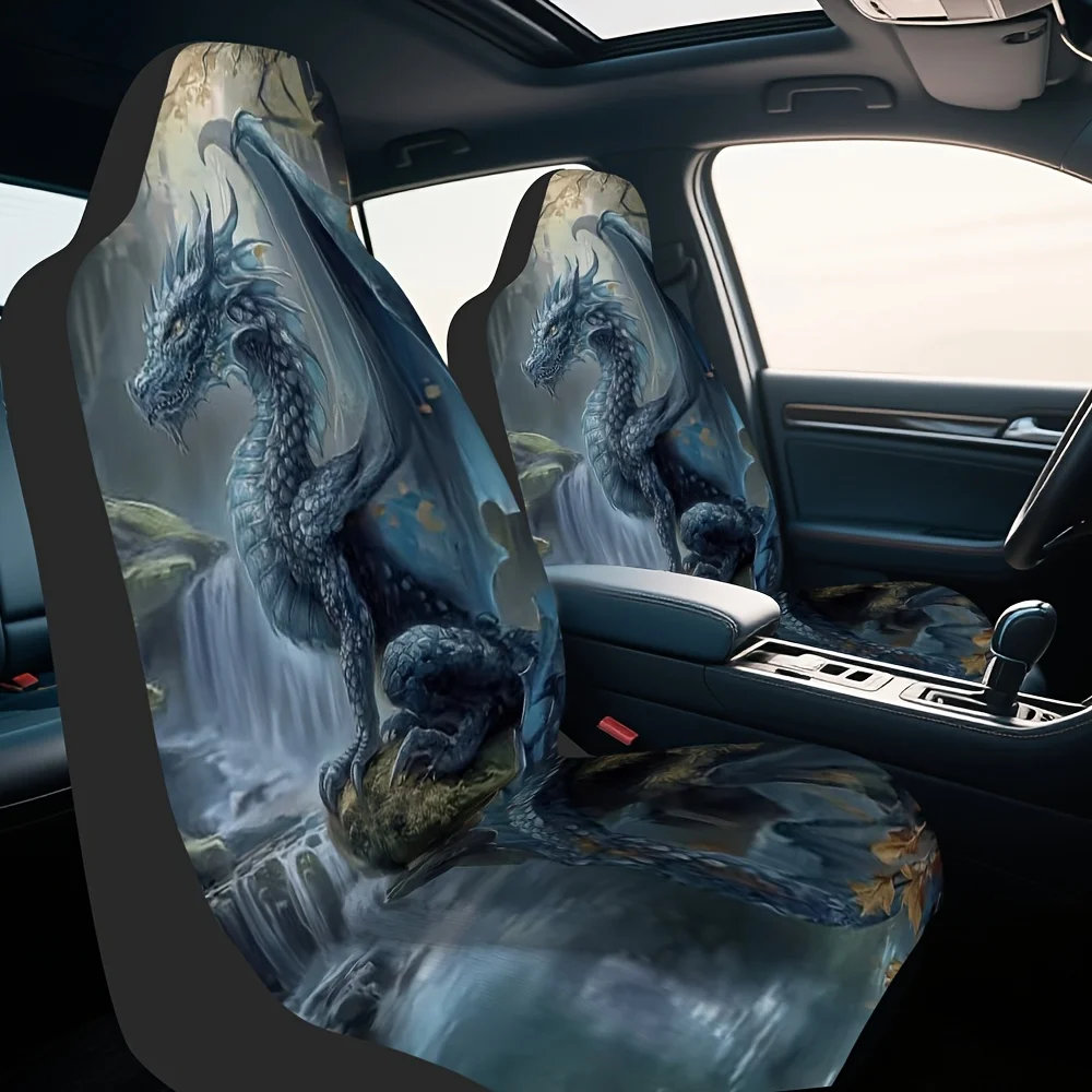 2pcs, Decorative Mystical Dragon Landscape Design Car Seat Covers, Lightweight And Durable Fit, Stylish Upgrade Adds Visual Acc