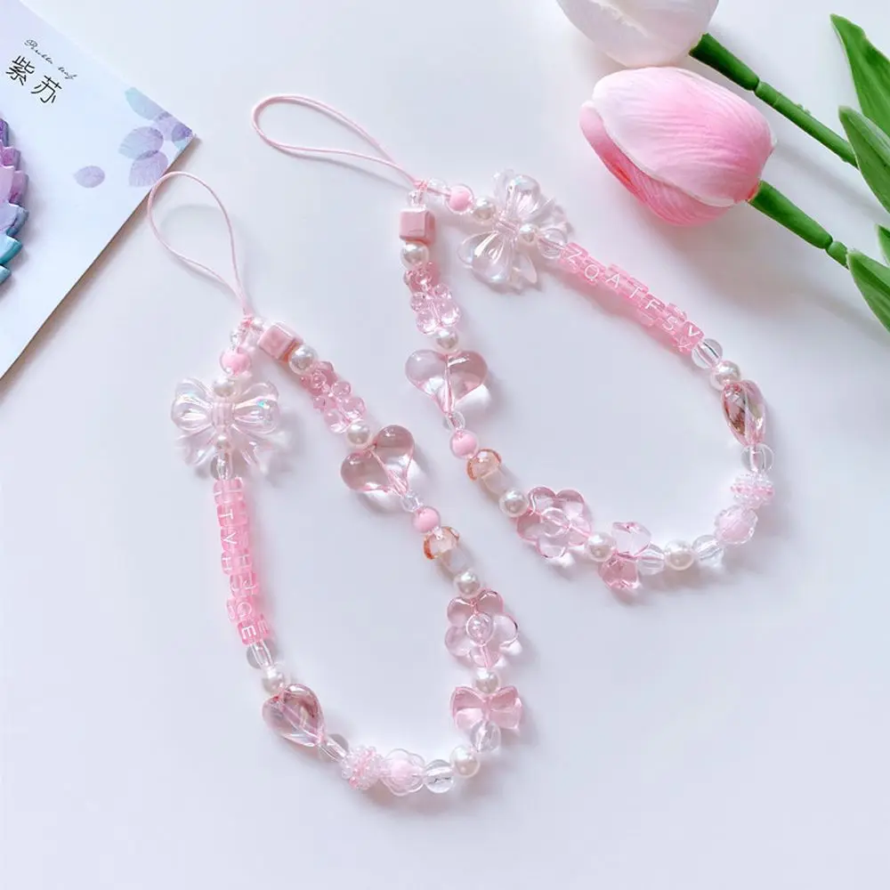 

Phone Hanging Rope Pendant Pink Acrylic Beaded Short Rope Hand Strap Phone Charm Wrist Hand Lanyard Mobile Phone Straps