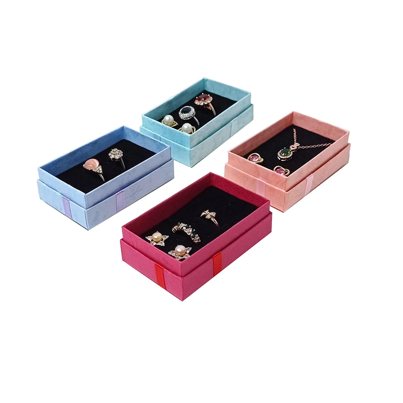 

24Pcs/lot Bow-Knot Gift Box Ring Earring Necklace Jewelry Package Box Colorful Paper Jewelry Holder Box with Black Sponge Inside