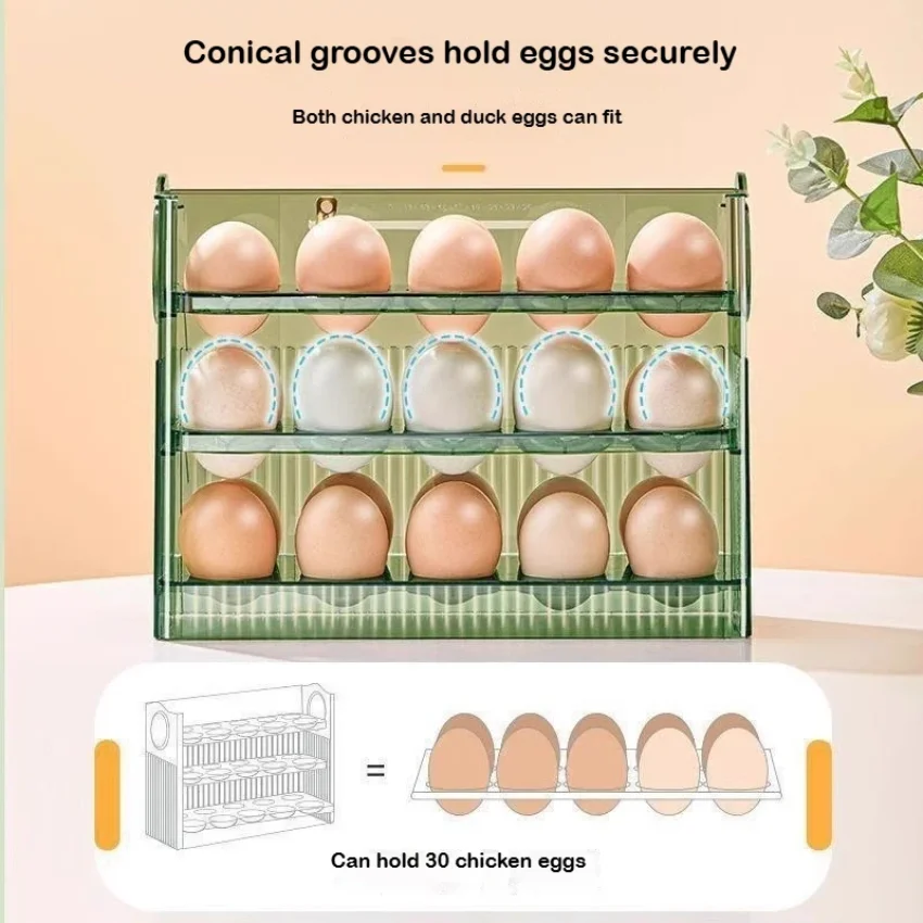 Automatic Rebound Egg Storage Box Refrigerator Side Door Space-saving Storage Rack Kitchen Special Egg Tray Box  Egg Organizer