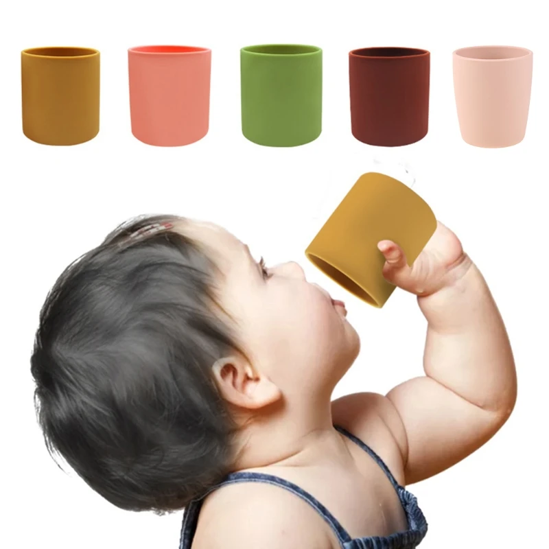 Taza agua silicona para bebé sin BPA, artículos para beber portátiles entrenamiento a prueba calor para niños