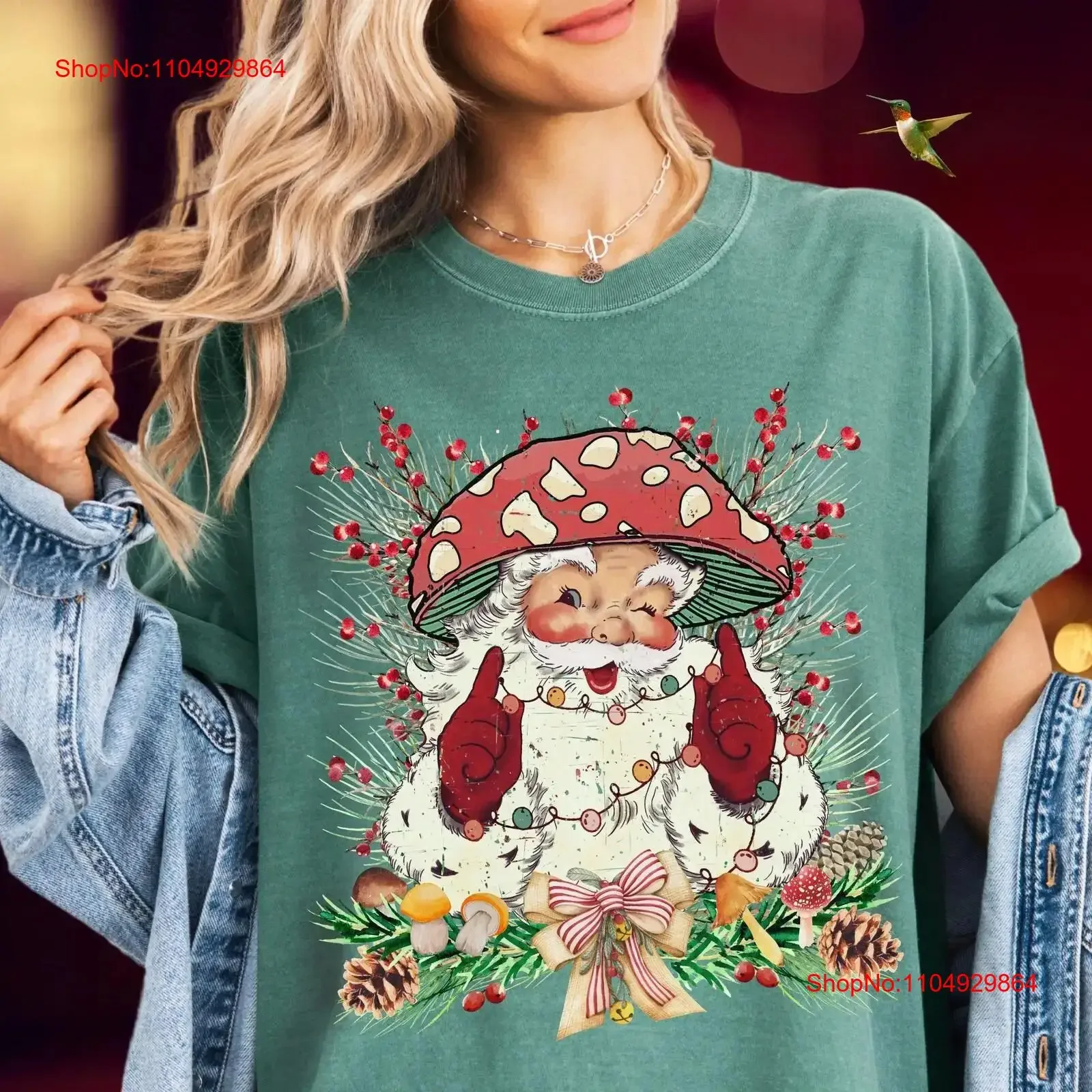 

Vintage Mushroom Santa T Shirt Cottagecore Christmas for Women Nature Loving s Retro Xmas Cottage Core Her vintage Washed