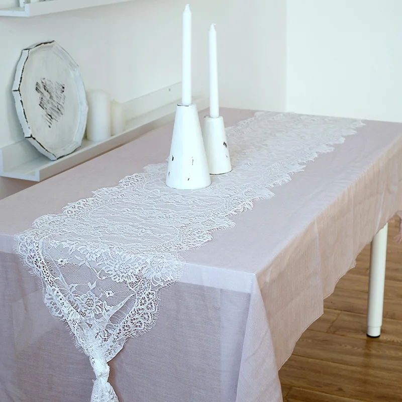 1pc White Floral Lace Table Runners Vintage Lace Wedding Table Runner Boho Wedding Bridal Shower Party Decorations Table Overlay