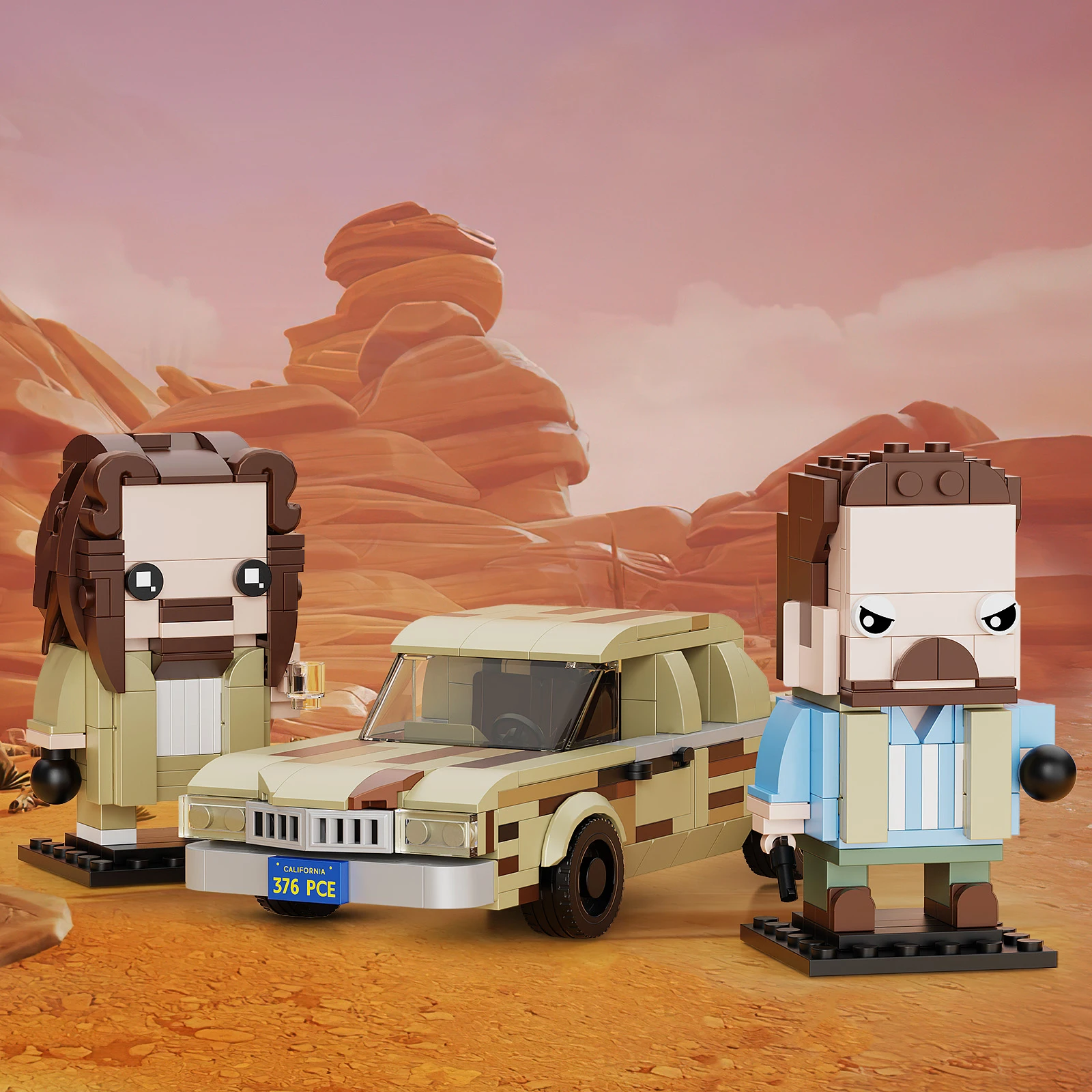 MOC Jeff the Dude & Walter Sobchak BrickHeadZ und Auto-Baustein-Set, Film-Protagonistenfiguren, Spielzeug, Fans, Weihnachtsgeschenke