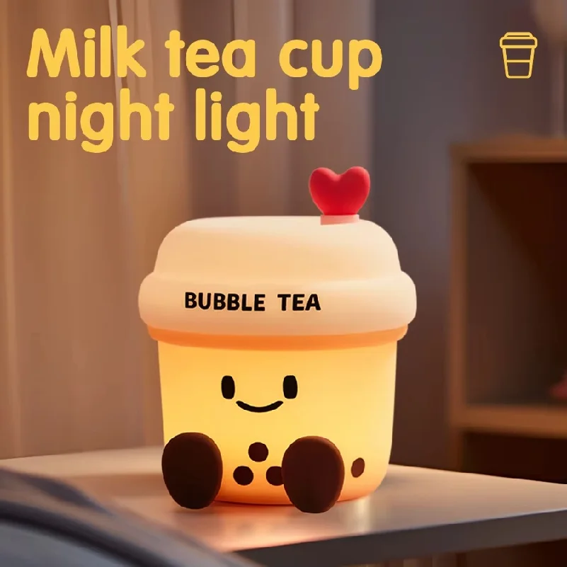 Milk Tea Cup Led Night Light Bubble Tea Cartoon Rechargeable Table Lamp Dimmable Kid Girlfriend Gift Popular Desk Bedroom Decor