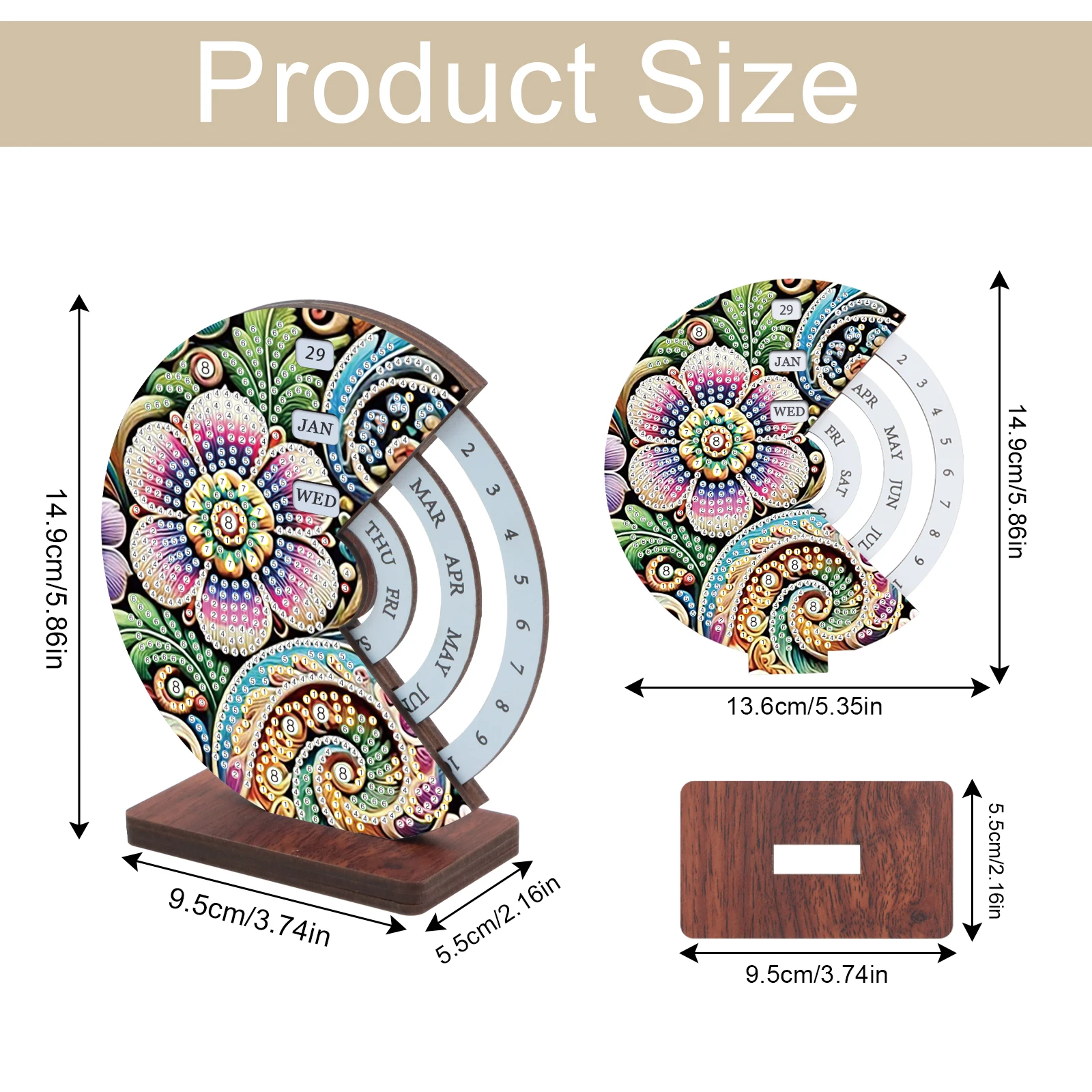 Diamond Painting Rotating Calendar Kit,Colorful flower Diamond Art Rotating Day Month Week and Reusable Calendars for Decor Gift