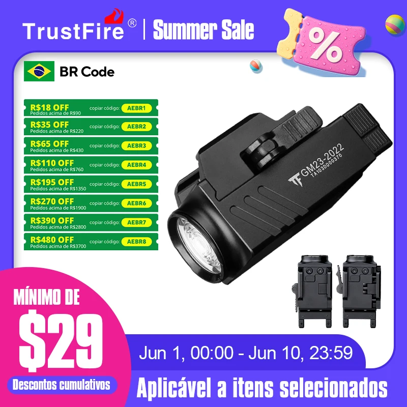 trustfire-gm23-タクティカルled懐中電灯-コンパクト強力-gl0ckライト-レールマウント-クイックリリース-usb充電式トーチ