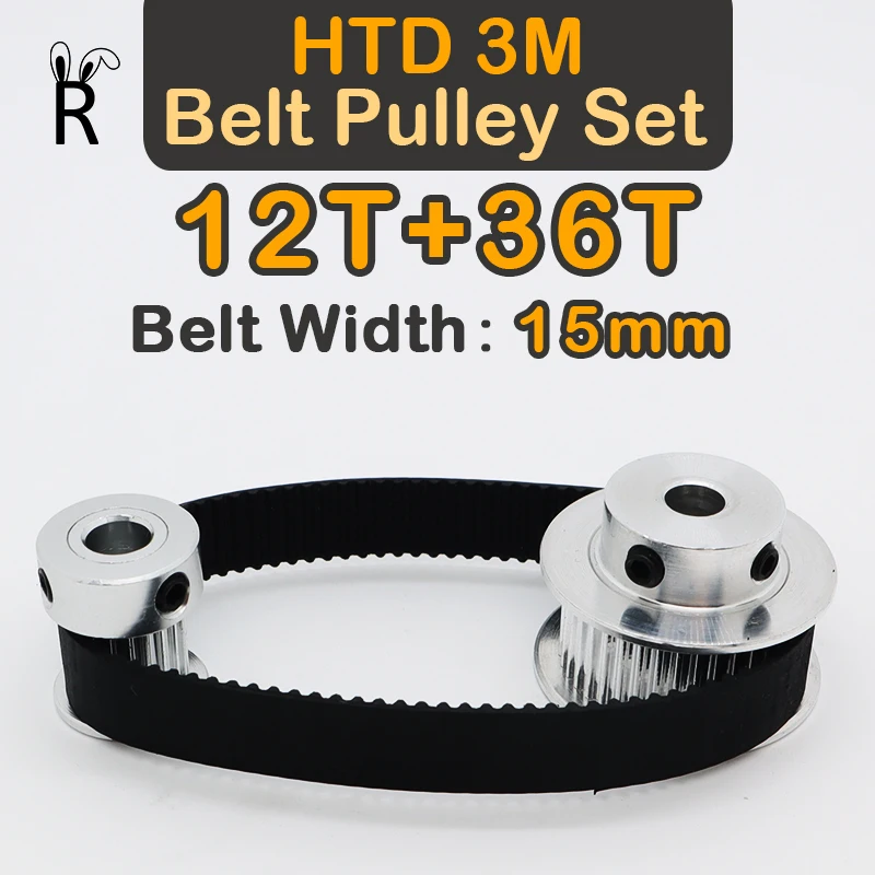 

12Teeth+36Teeth HTD 3M Timing Pulley Set Belt Width 15mm 12T 36T 3M Pulleys Synchronous Wheel 12 Teeth 36 Teeth HTD3M Pulley Kit