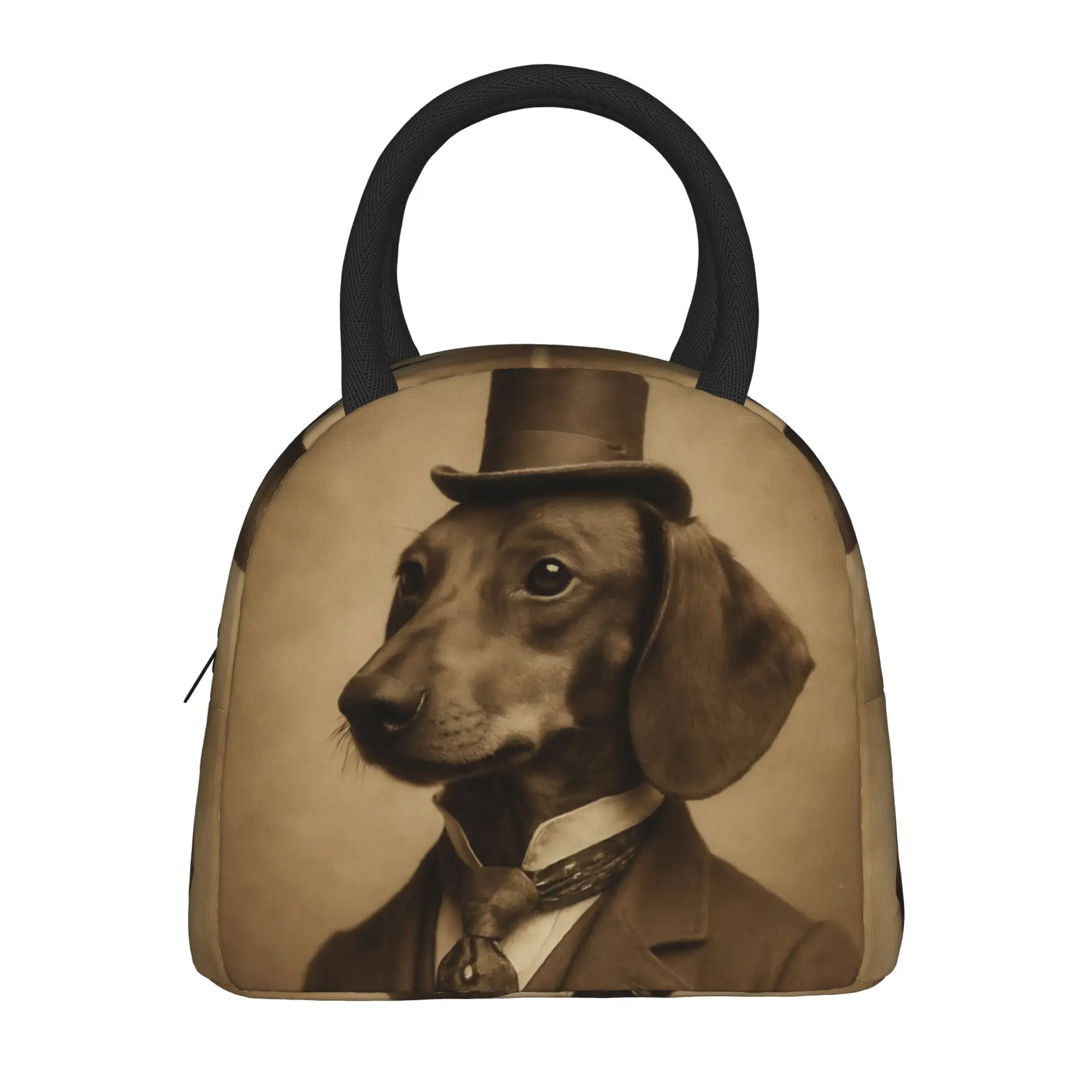 Dachshund Victorian Gentleman Portrait Lunch Bag Travel Lunch Box For Men Tote Food Bags Oxford Portable Insulated Cooler Bag