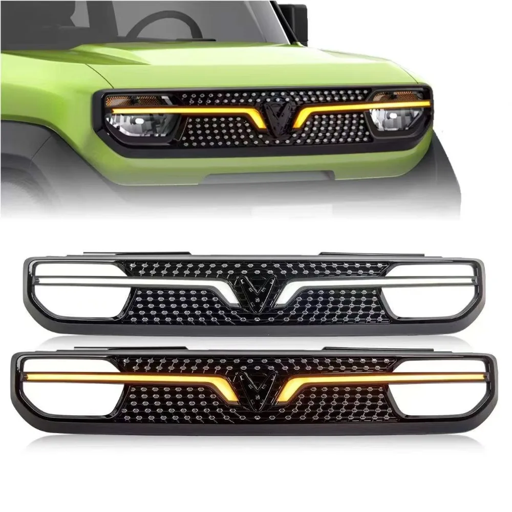for Vinfast VF3 2024 2025 Car Front Grille LED Through Light Front Bumper Modification DRL Driving Yellow Turn Signal Lamp