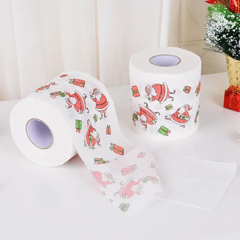 1Roll Christmas Toilet Paper Wood Pulp Festival Theme Printed Xmas Decor Tissue Natal Noel Happy New Year Party Decoration