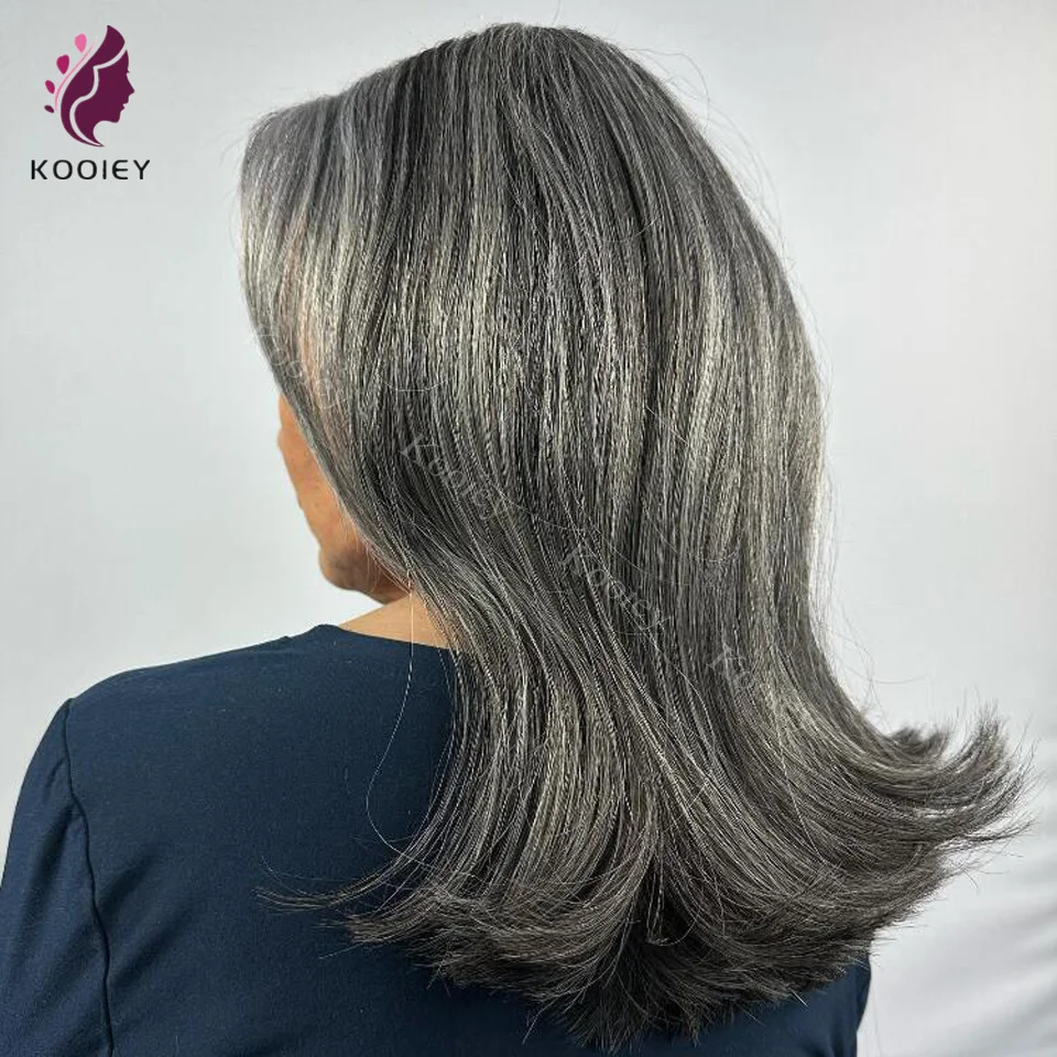 Evidenziare parrucche diritte nere con evidenziatore grigio capelli umani 13x4 parrucca frontale in pizzo parrucche brasiliane sale e pepe per le