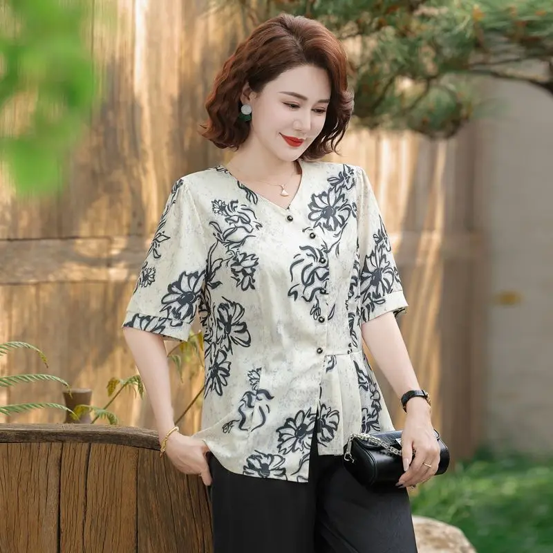 

New Chinese Short-sleeved New Printed Shirt Design Loose Top
