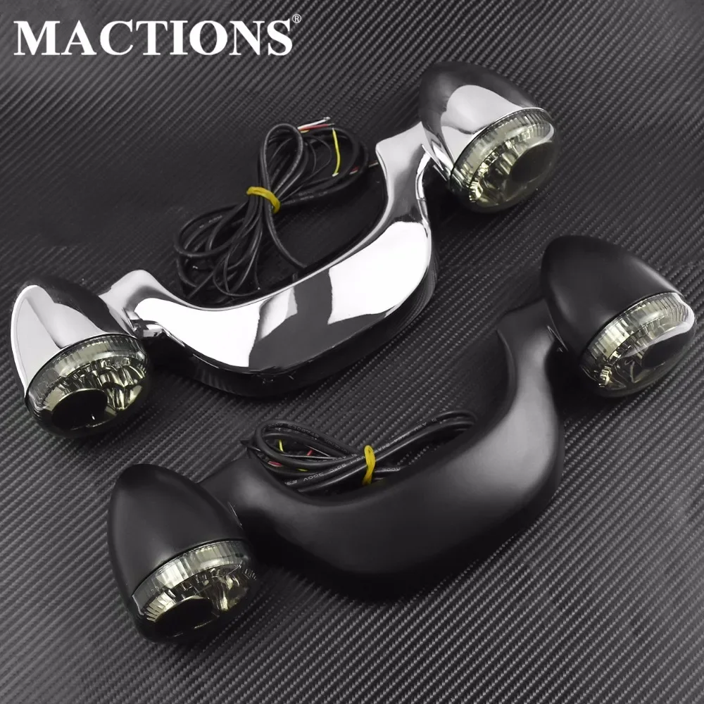 Motorcycle Smoke Rear LED Brake Light Turn Signal Bar Lamp Black & Chrome For Harley Touring Street Road Glide King 2010-2024