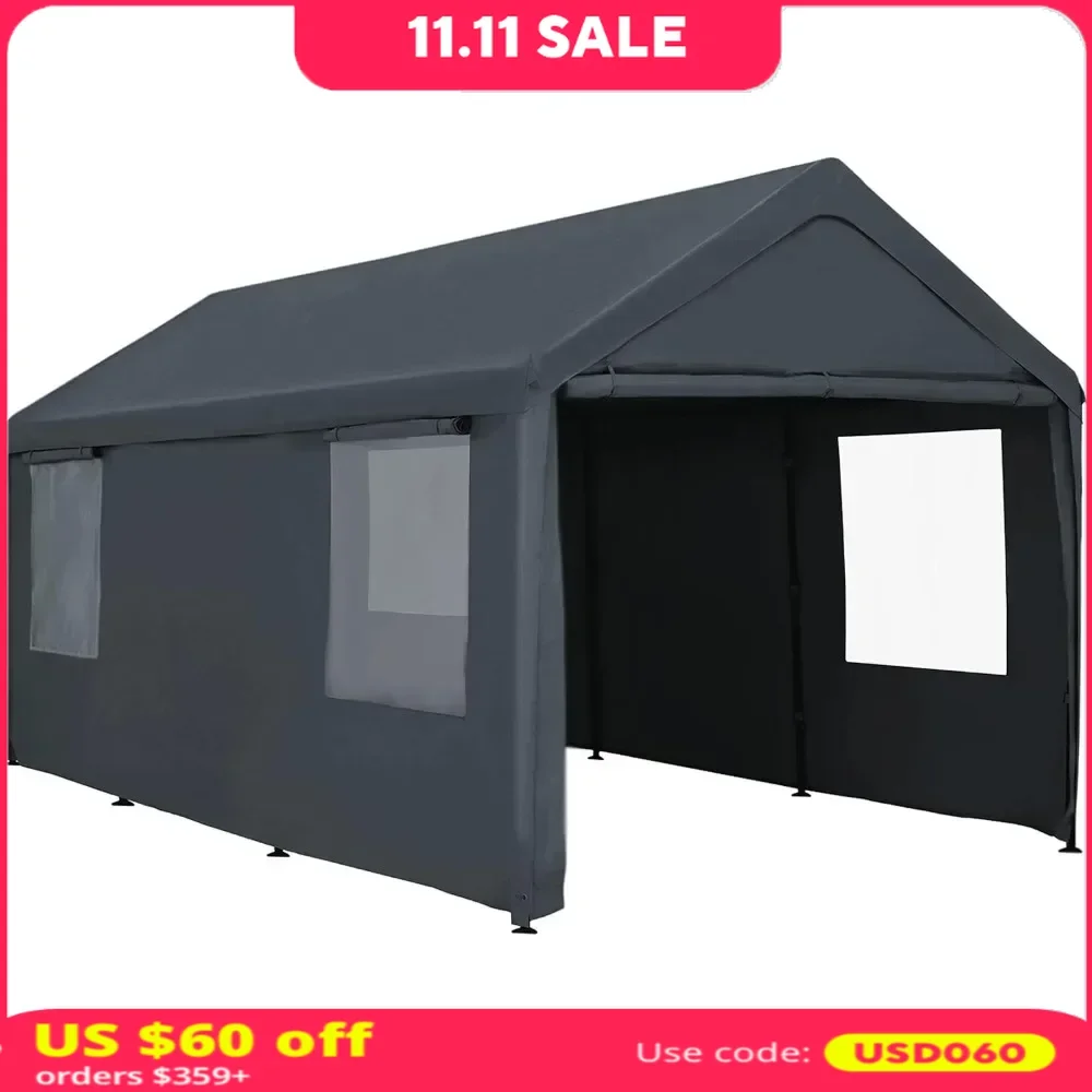 12x20ft Carport Canopy with Removable Sidewalls & Doors， for Boat，Party，Outdoor Camping Tent，UV Resistant，Portable Garage