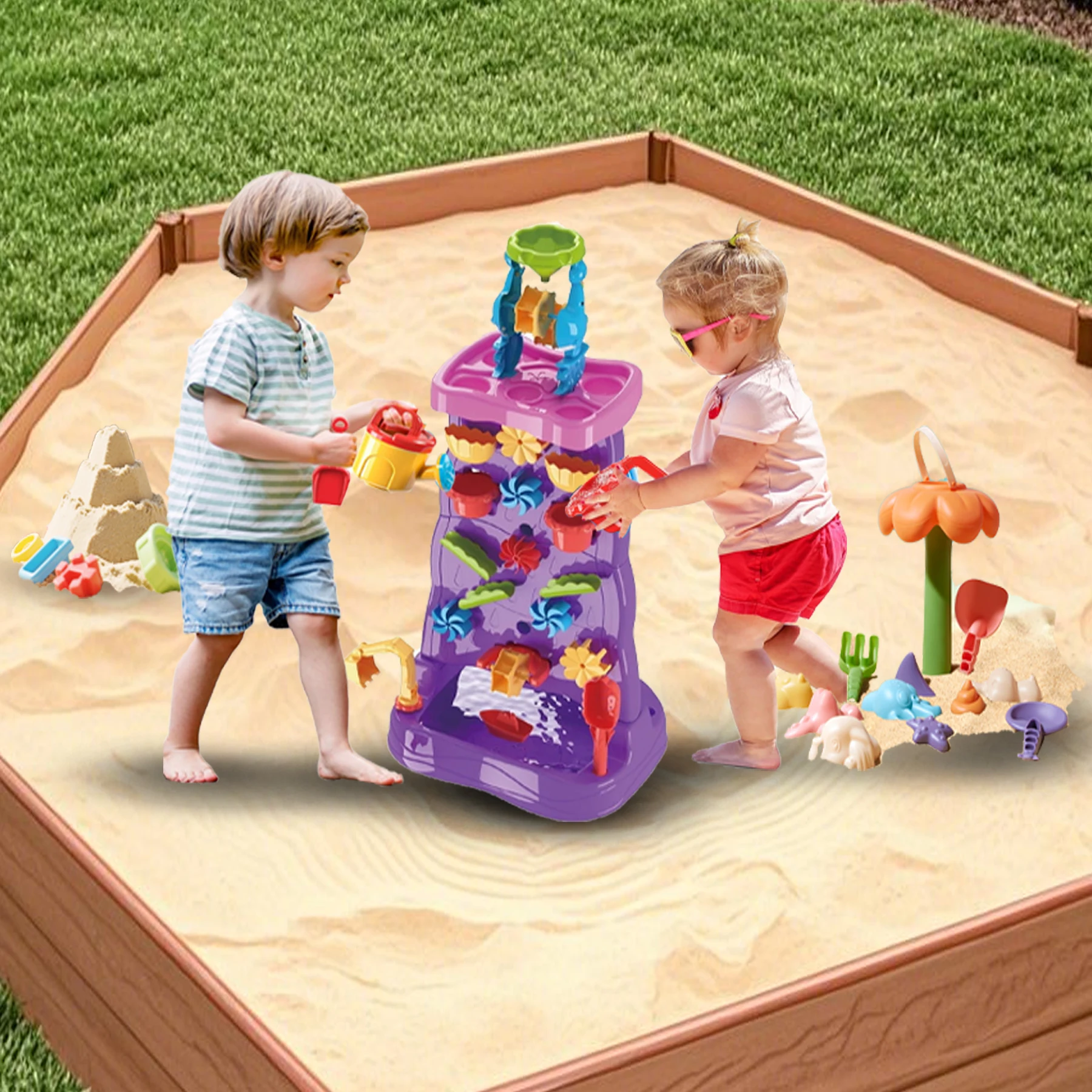 Ensemble de jouets de plage interactifs Parent-enfant, table d'eau de plage pour enfants à 4 couches, jouets de plage d'été pour enfants, bricolage