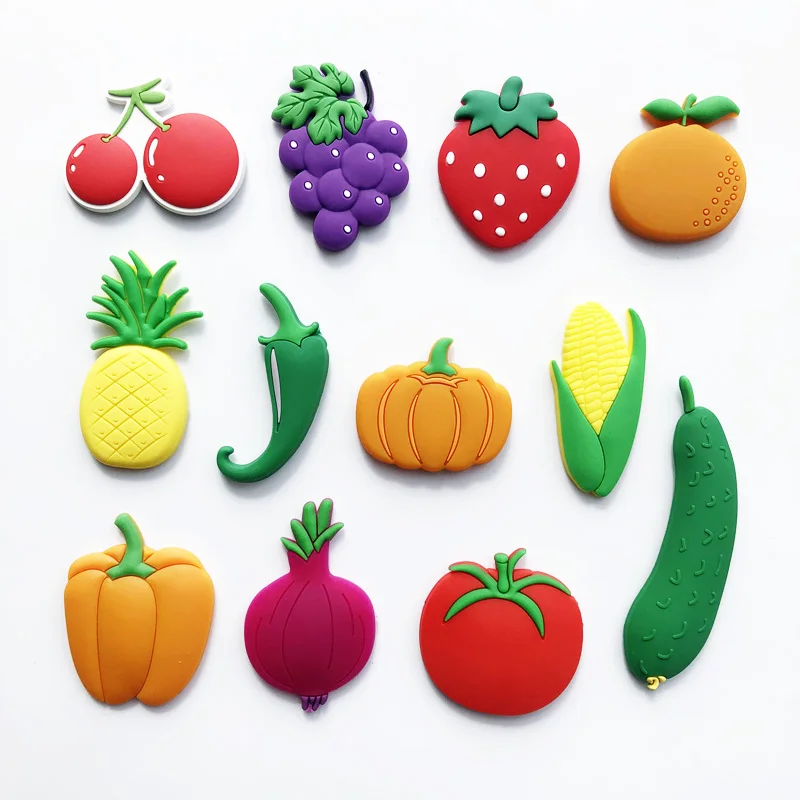 Dropshipping Cute PVC Fruit Refrigerator Magnet Sticker Kids Education Cartoon Vegetable Fridge Magnet Whiteboard Magnetic Stick