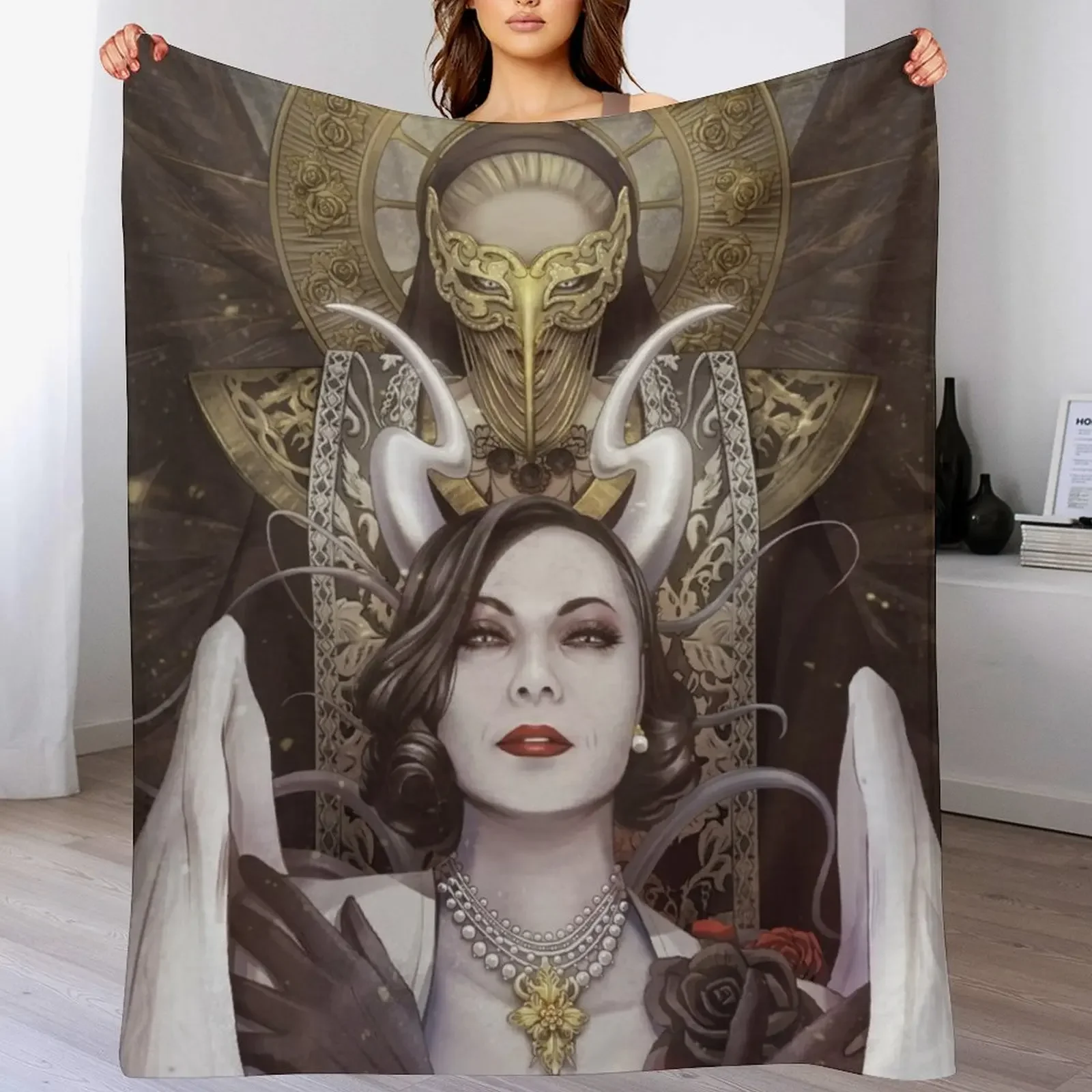 

Lady Dimitrescu with Mother Miranda Throw Blanket Warm Throw Blanket Gift for Anniversary