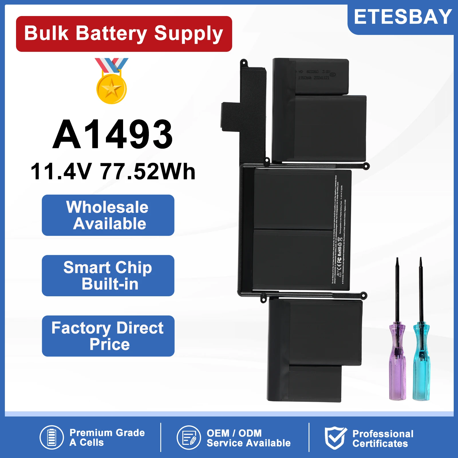 ETESBAY A1493 Laptop Battery for Apple A1502 ME864LL/A ME866LL/A; MacBook Pro13