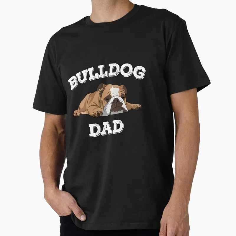 English Bulldog Dad Print Graphic T-shirt Unisex Cotton Short Sleeve Tee Funny Gift for Dog Lovers & Pet Owners Funny Casual Tee