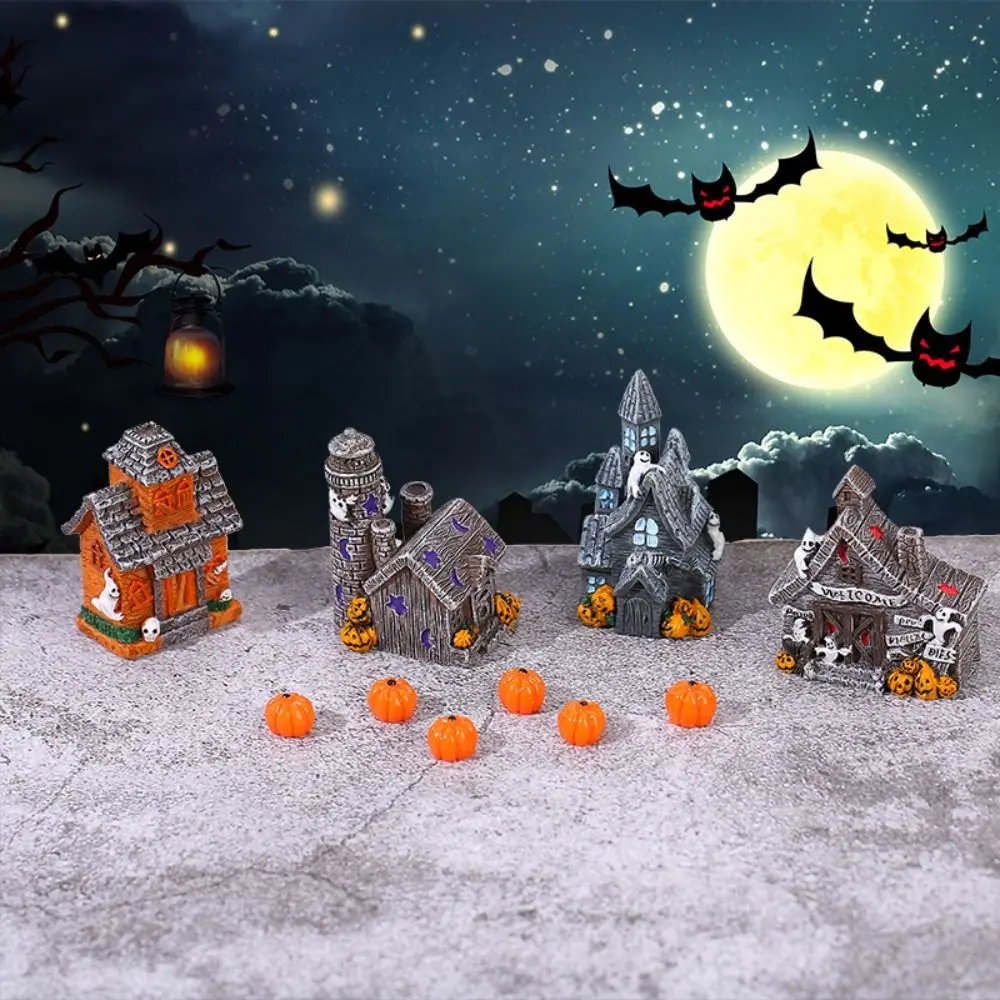 الكرتون هالوين العنكبوت الخفافيش التماثيل الراتنج الحرفية ثلاثية الأبعاد المشهد الصغير شبح البيت تمثال لطيف المنمنمات الصغيرة اليقطين الحلي #3