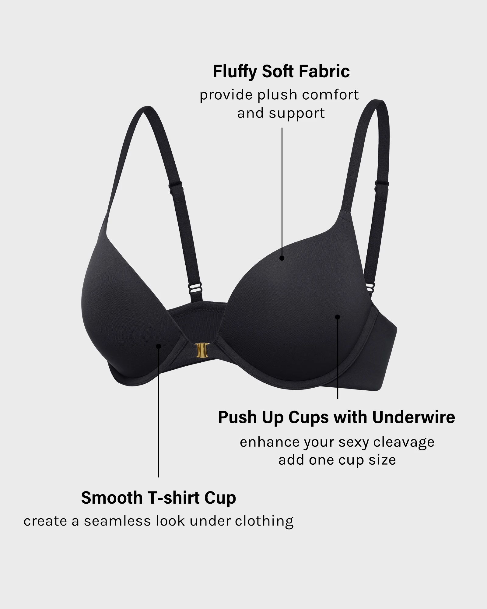 Women\'s Push Up Front Closure Bras Supportive Tshirt Demi Plunge Underwire Bra Inbarely Plus Collection