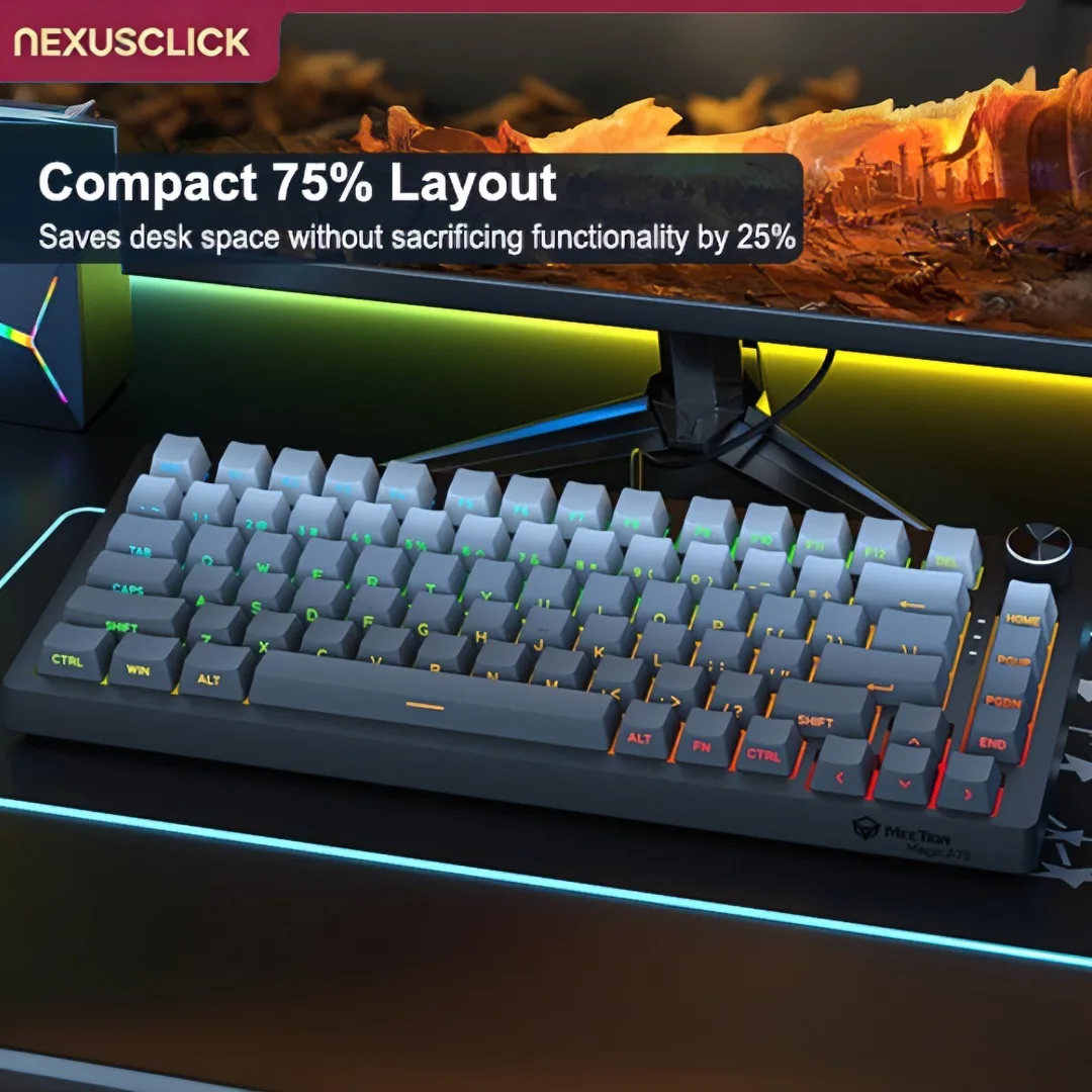 NexusClick 75% Hot Swappable Mechanical Gaming Keyboard,Wired 8K Polling Rate RGB Backlit Tactile Knob Ergonomic Gaming Keyboard