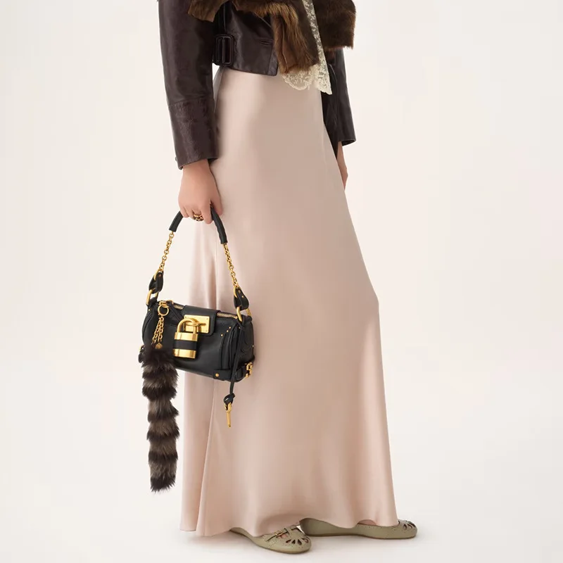 New Women Ins Trendy Underarm Bag Classic Vintage Metal Lock Design Leather Top‑Handle Handbag Fashion Commuter Shoulder Purse