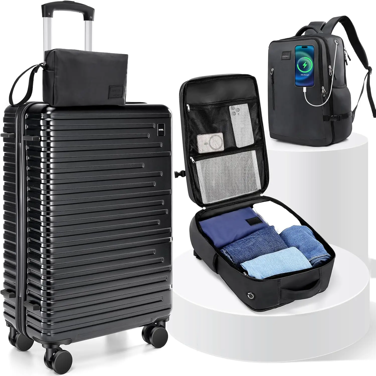 

3Piece Luggage Set Carry On Suitcase ABS+PC Hardshell Spinner Wheels Telescopic Handle TSA Lock 20inch Luggage+Backpack+Toiletry