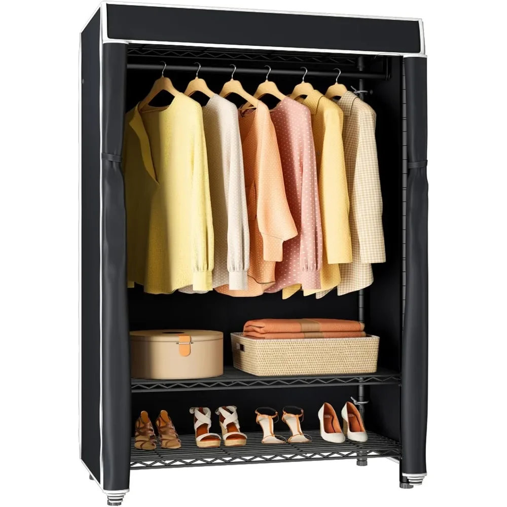 3 tier clothes rack with lid clothes rack, separate wardrobe for hanging clothes, suitable for separate wardrobe in small spaces