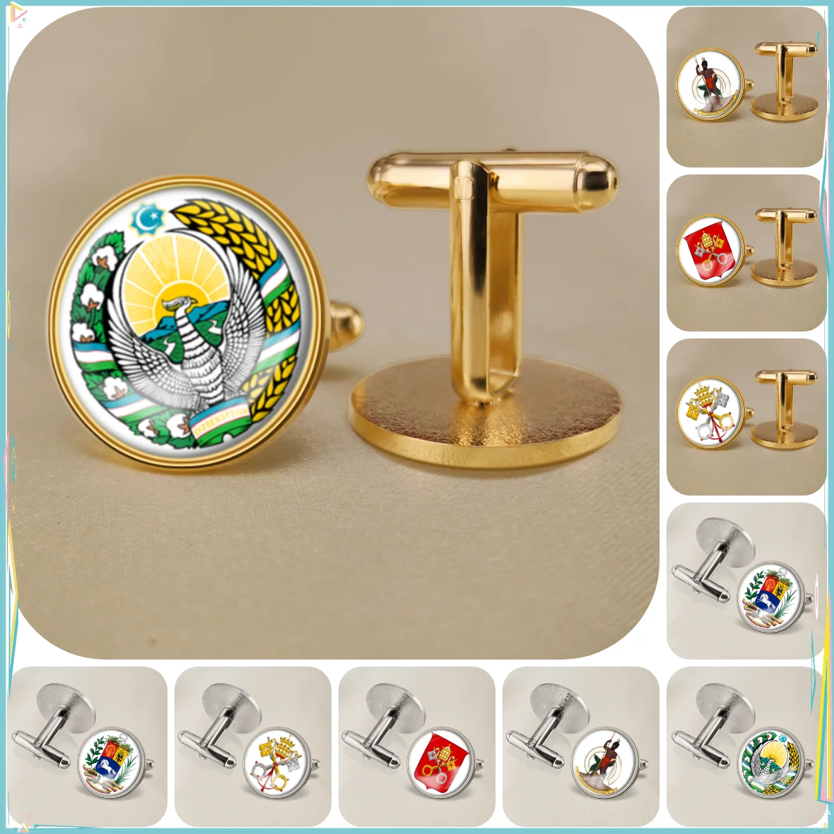 Uzbekistan Vanuatu Vatican City State Venezuela National Emblem Flag Cufflinks